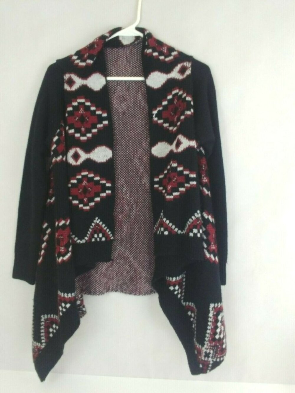 Charlotte Russe Sweater Shawl Cardigan Size S-M Open Front Aztec Design